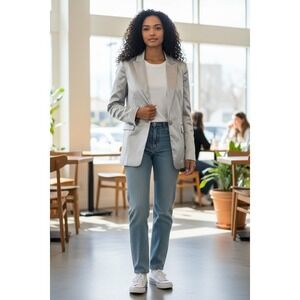 White House Black Market Blazer Womens Size 4 Metallic Silver One-Button satin